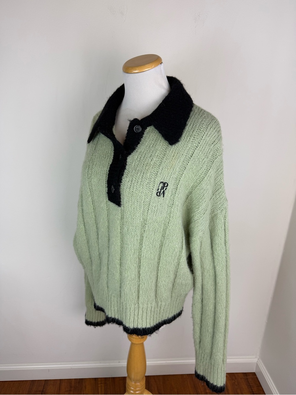 Grove Soft Knit Collar Pullover Sweater Mint Green Black Size F US M - Picture 5 of 9